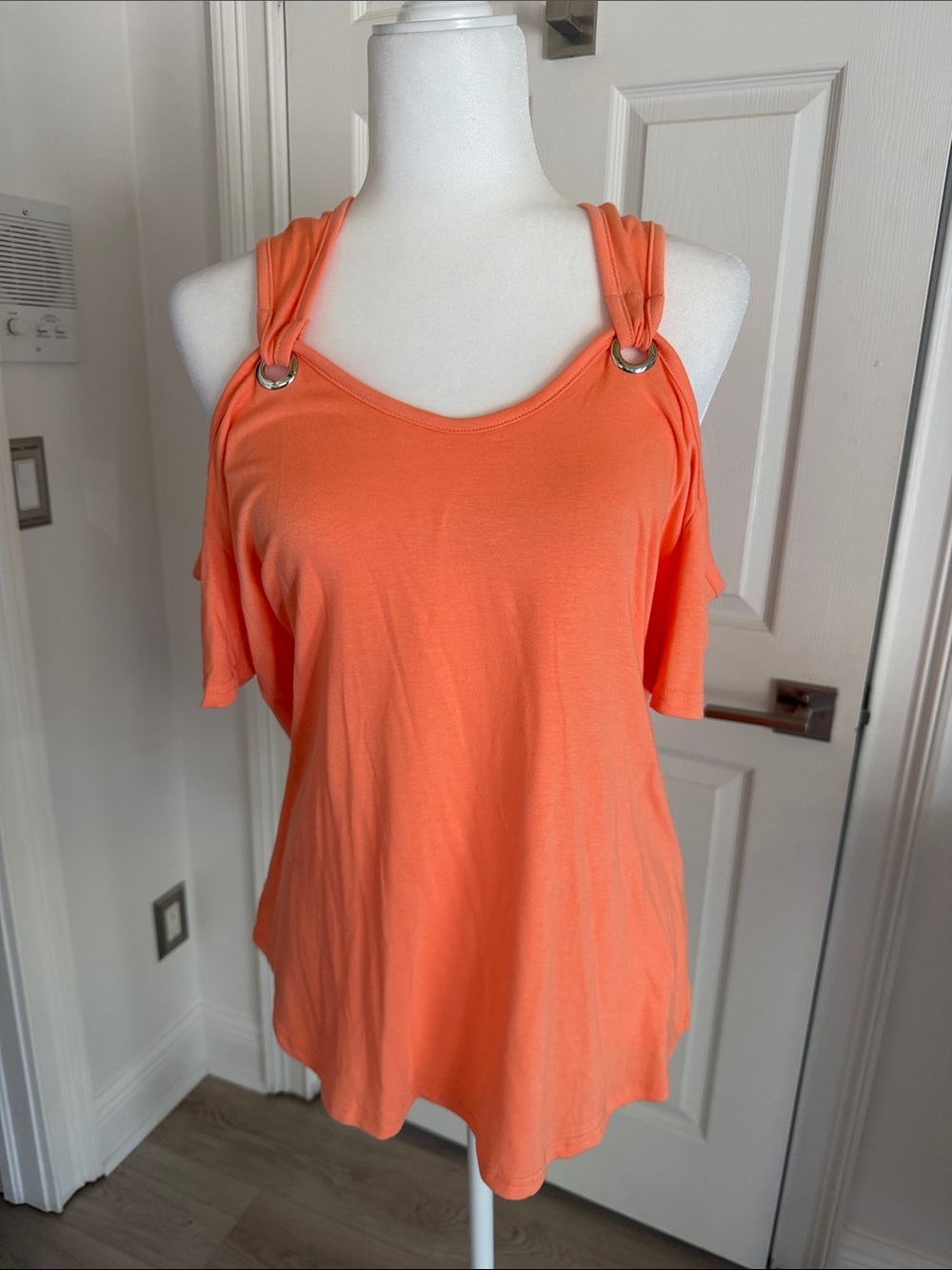 Cold-Shoulder Ring-Detail Women’s Top in Coral
